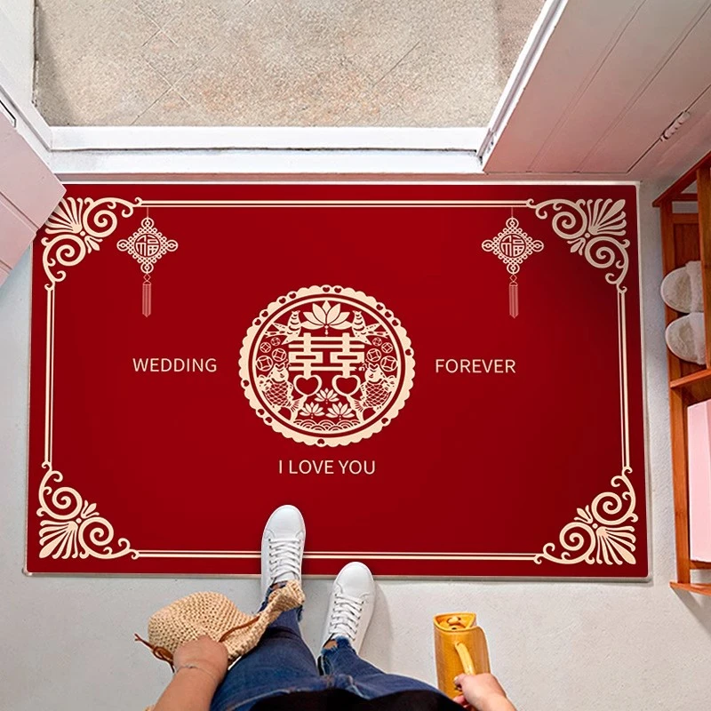 婚房布置家用结婚门口脚垫装饰婚礼喜字地毯入户门垫客厅喜字地垫