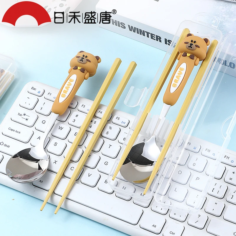 筷子勺子套装萌趣便携儿童收纳盒便当餐具小学生儿童餐具上学用