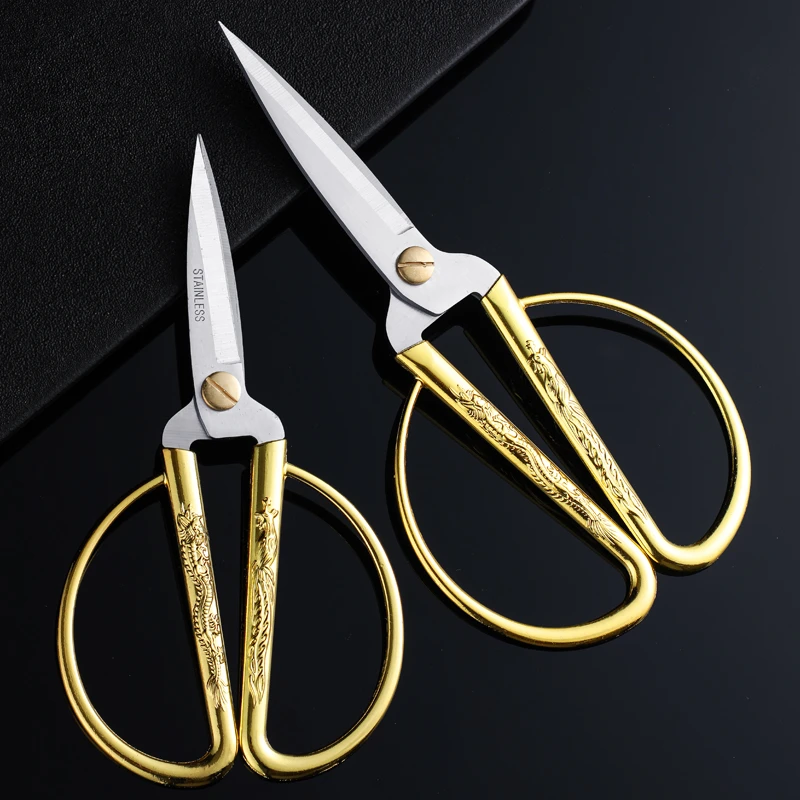 龙凤剪刀金色家用剪彩庆典复古开业婚礼精致小剪子手工裁缝剪家用