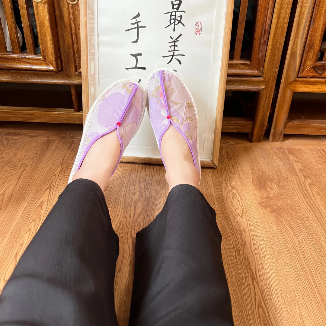 老北京纯手工旗袍汉服日常休闲开车百搭居家真丝正品千层底布鞋女
