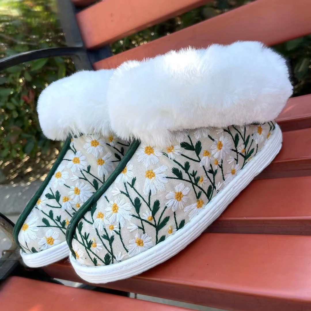 老北京千层底纯手工女鞋冬季保暖加绒透气保暖中国风休闲绣花棉鞋