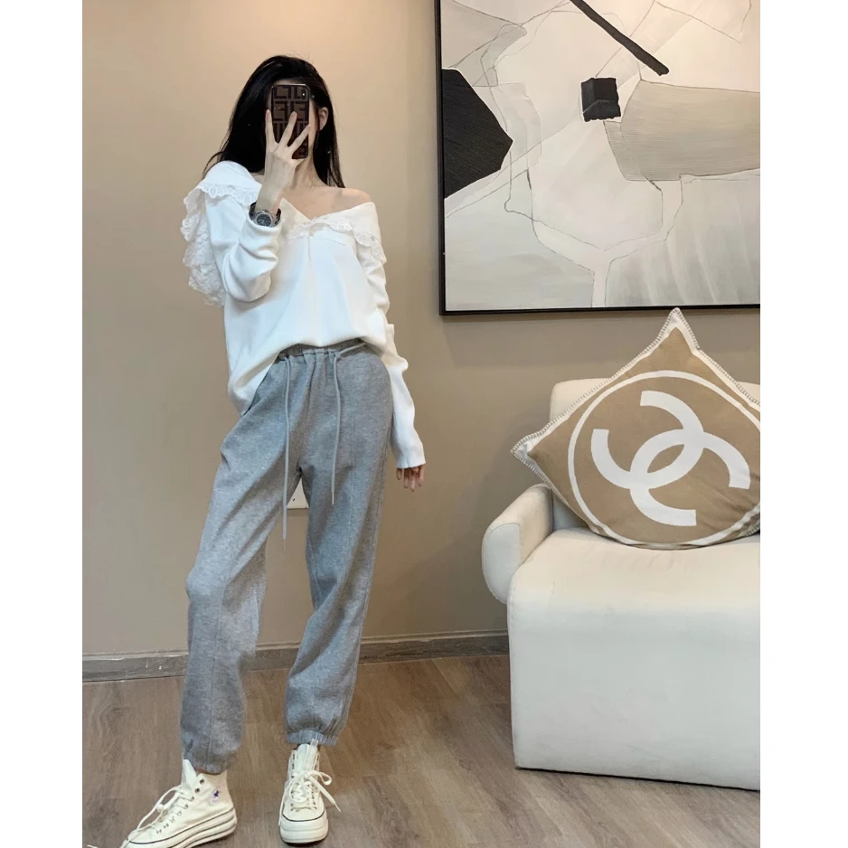 蕾丝连帽上衣女2024年秋季新款设计感小众宽松百搭小个子休闲裤