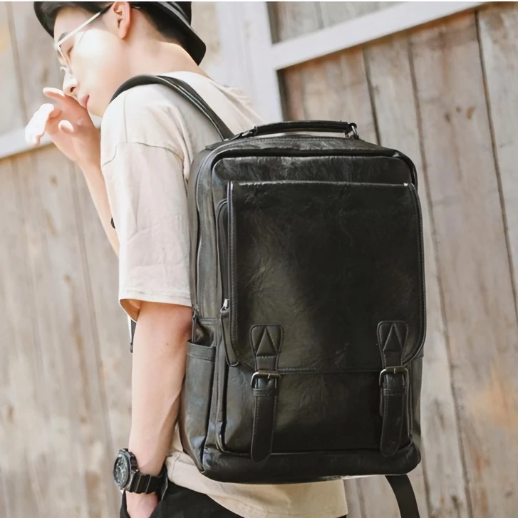 双肩背包电脑包大容量多功能潮流男式学生真皮休闲旅行包户外新款