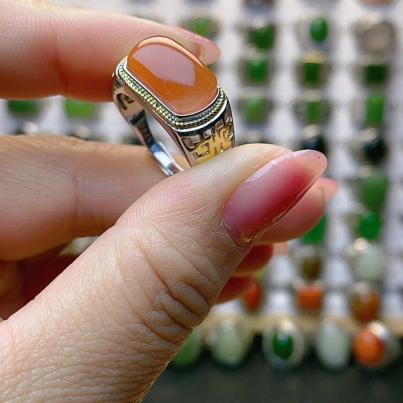 【闪购商品】南红玛瑙戒指银S925镶嵌胖**莫