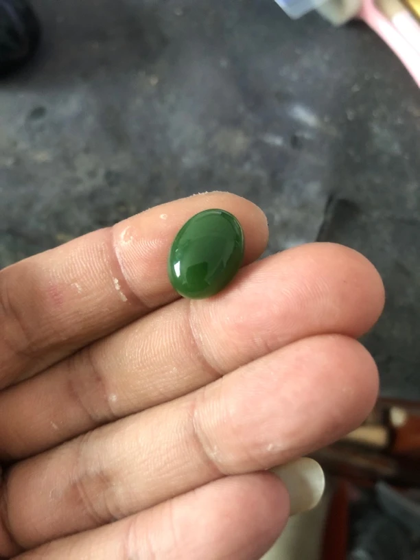 和田玉碧玉戒面满绿