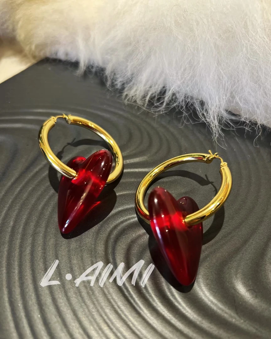 合金耳饰 【Laimi】欧美炫酷红色爱心大圈耳环耳饰【赤诚之心】