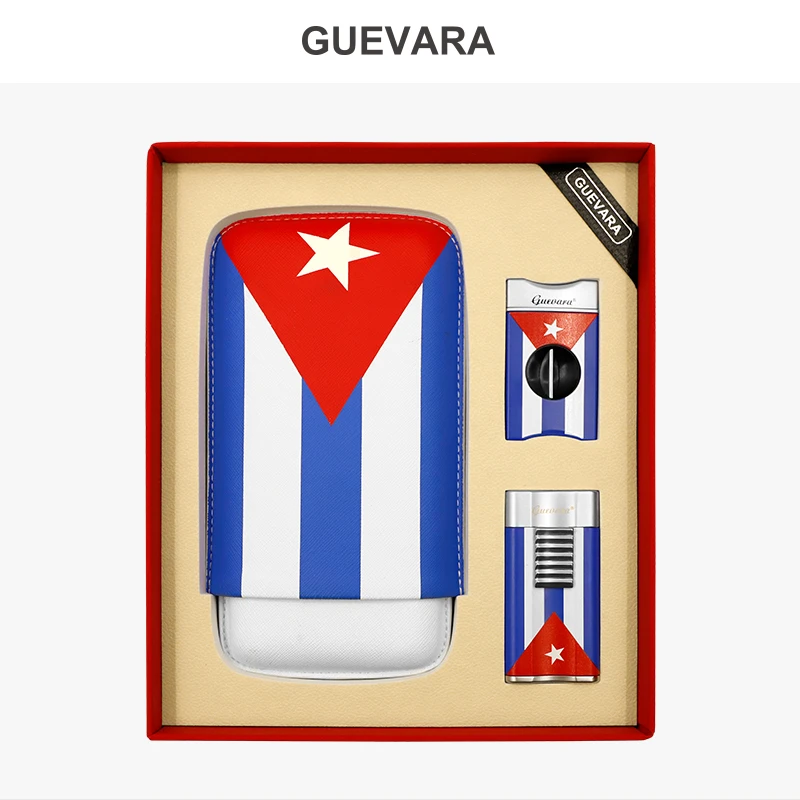 GUEVARA雪茄三件套 雪茄剪刀防风打火机便携式雪茄盒高端礼品