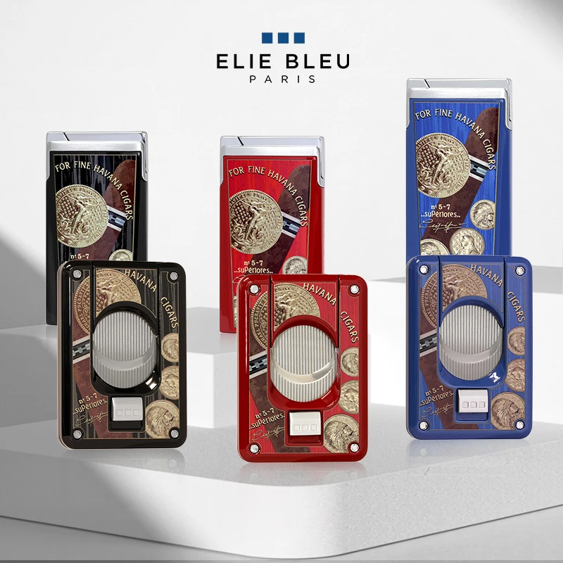 法国Elie Bleu 奖章系列不锈钢双刃雪茄剪刀防风打火机工具