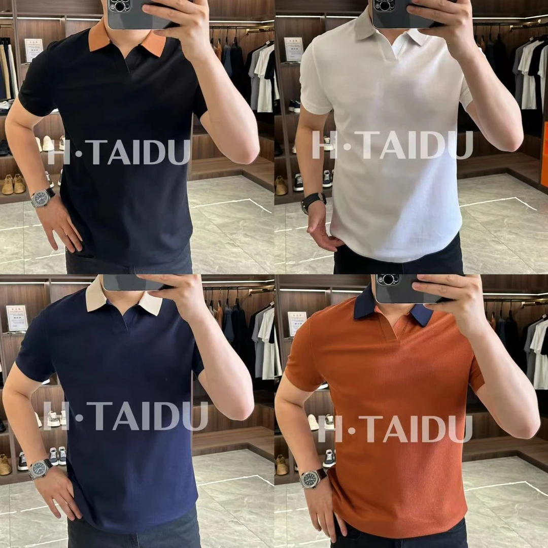 【爵派尔出品】XW096男士商务撞色剪刀领小开衩短袖polp衫