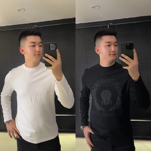 态度｜24D9028秋冬男士新款轻奢亲肤植绒印花长袖打底