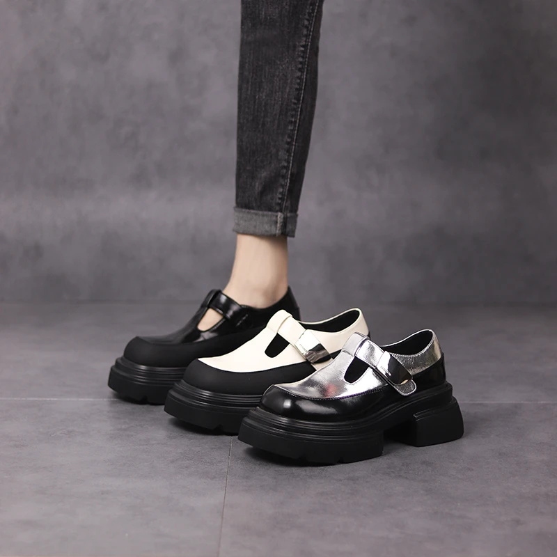 【听纯手工】6CM 春季新款厚底低帮复古百搭软底时尚女单鞋女3875-1