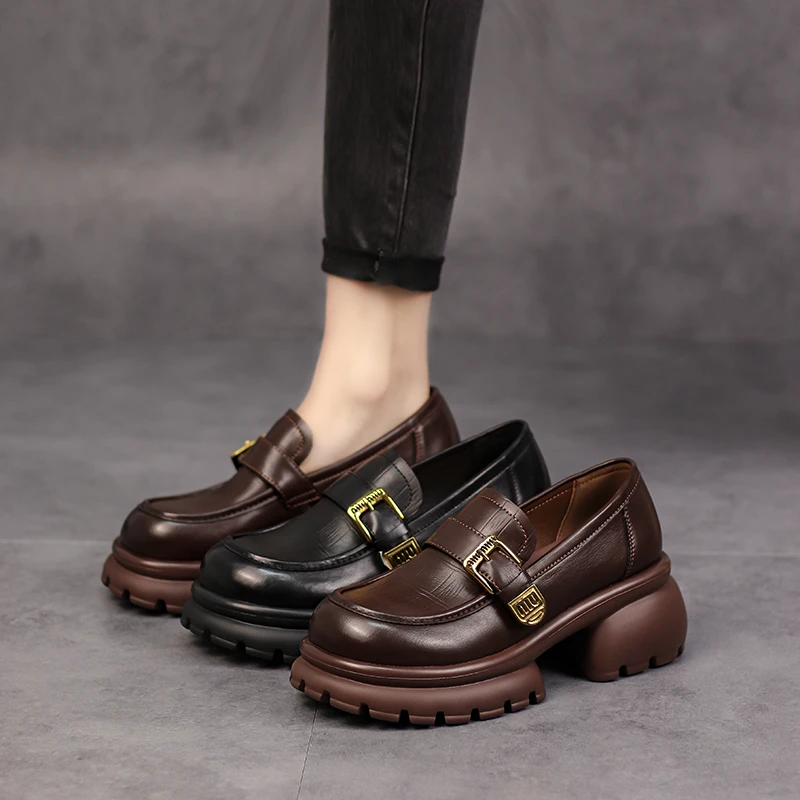 【听纯手工】5CM 春季新款女厚底低帮复古圆头百搭软底女单鞋 36220