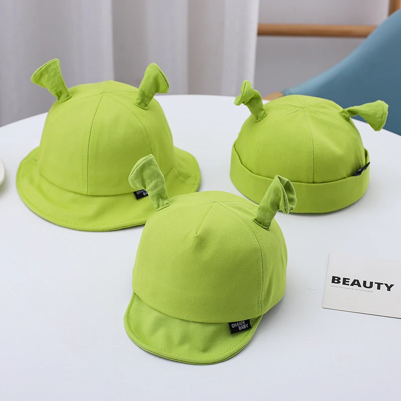 痞幼同款绿色史莱克儿童渔夫帽男女宝宝春秋夏婴儿鸭舌地主帽幼儿