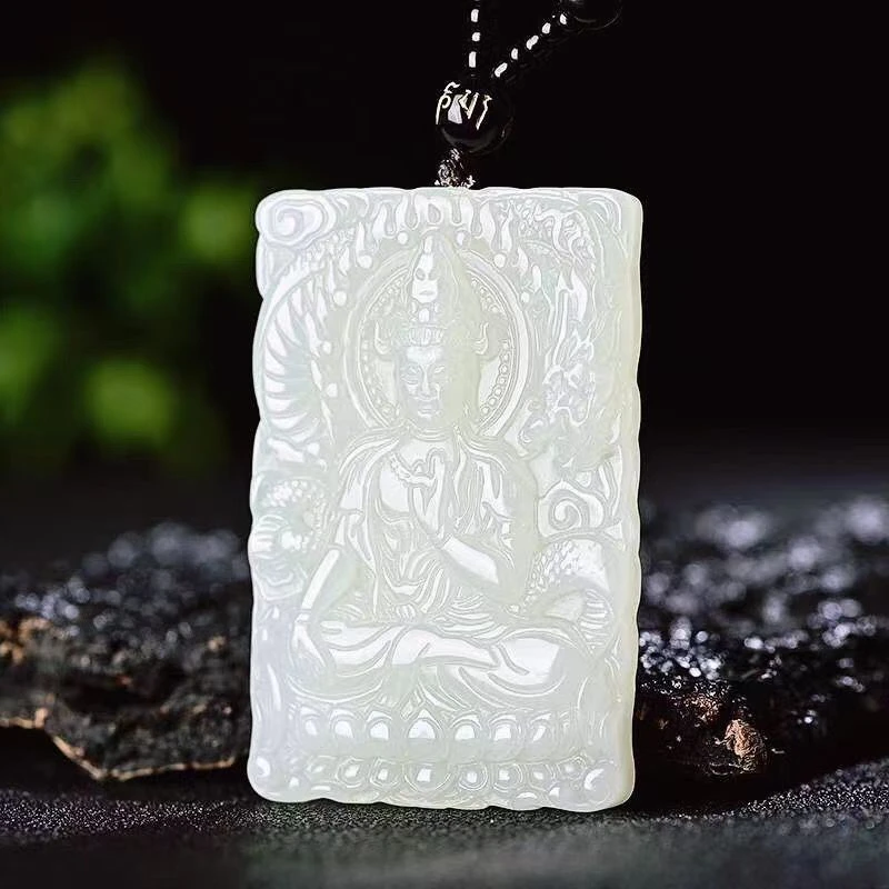 手工雕刻白色降龙观音方牌手工男士霸气观音吊坠观音菩萨方牌坠链