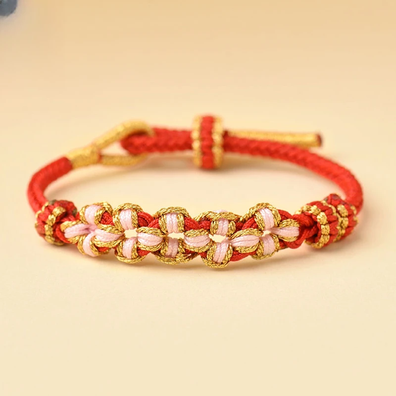 非金属布艺手链 手工编织桃花情侣款手绳