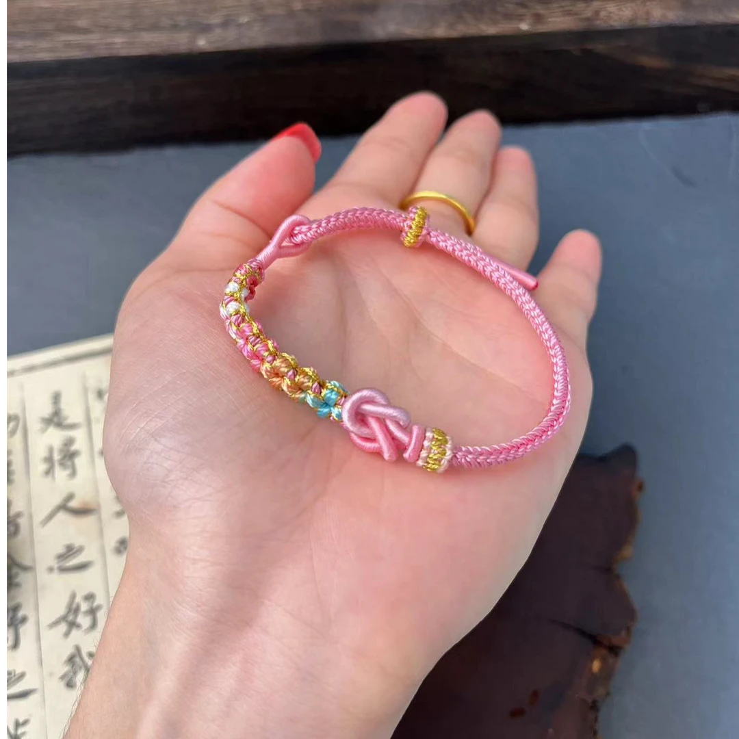 非金属布艺手链 手工编织桃花结情侣手链
