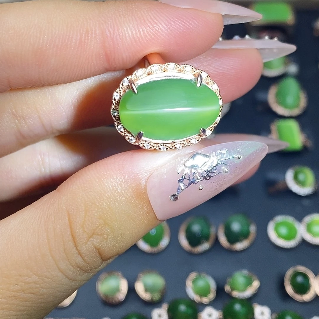 和田玉（碧玉）戒指银S925镶嵌