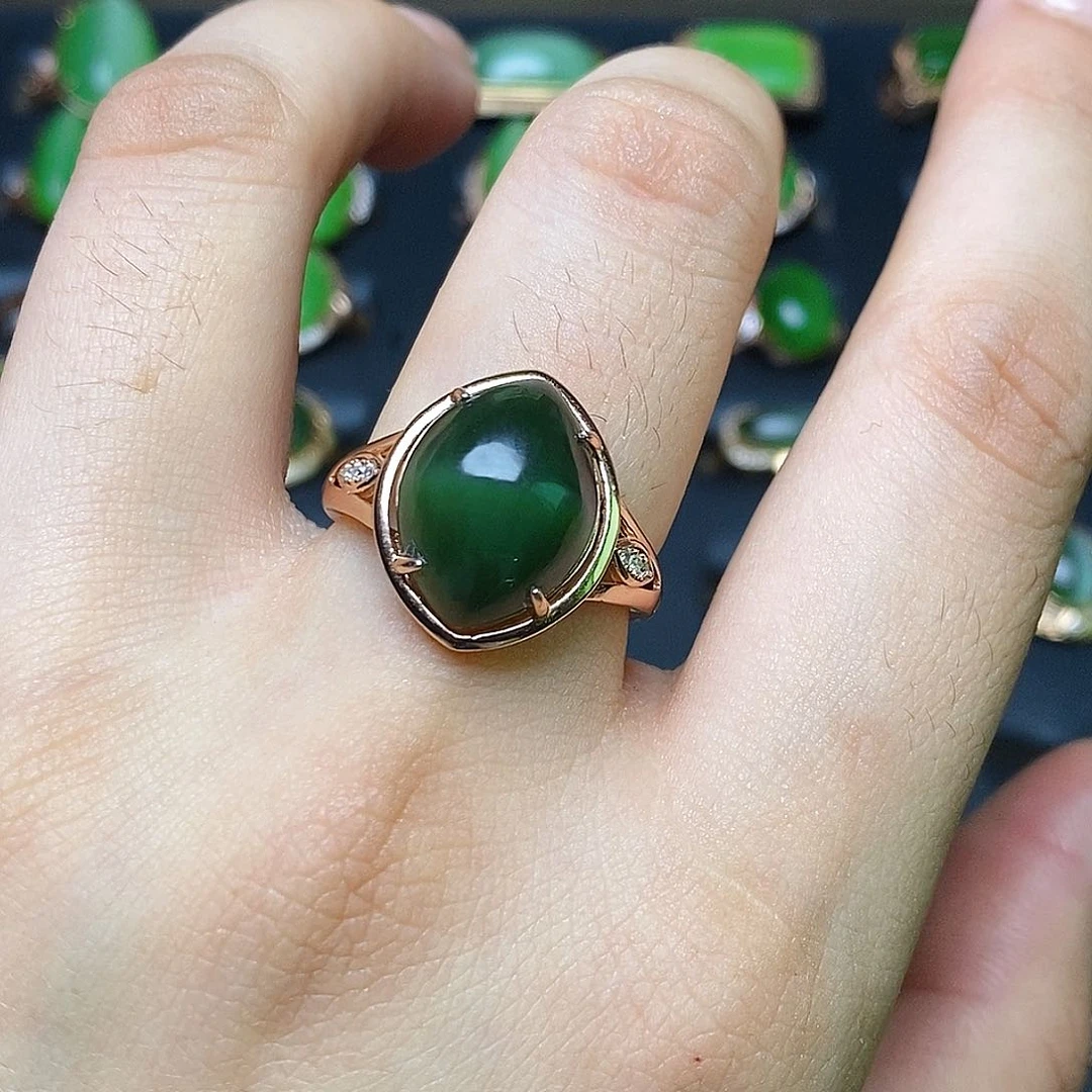 和田玉（碧玉）戒指银S925镶嵌