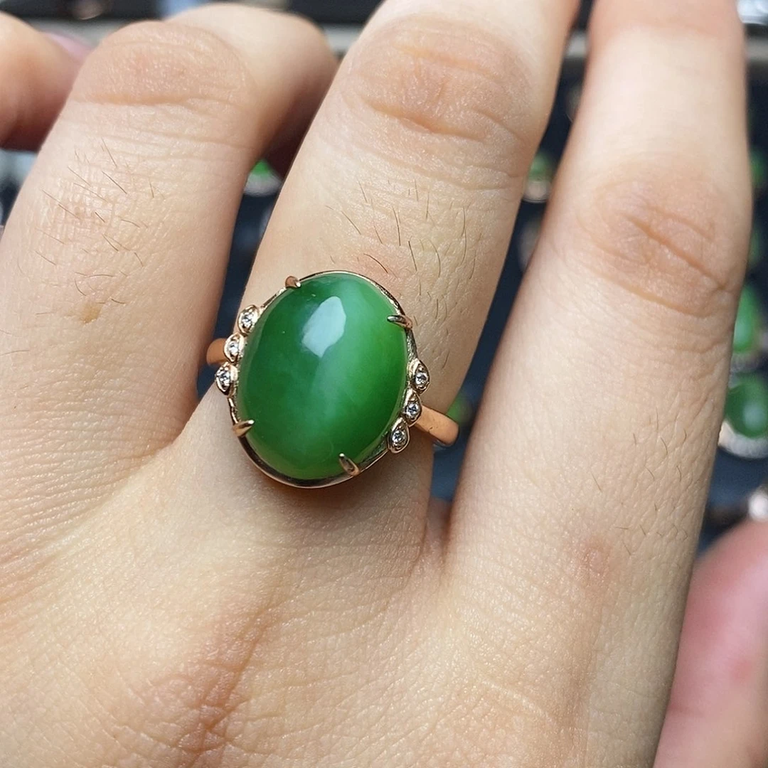 和田玉（碧玉）戒指银S925镶嵌