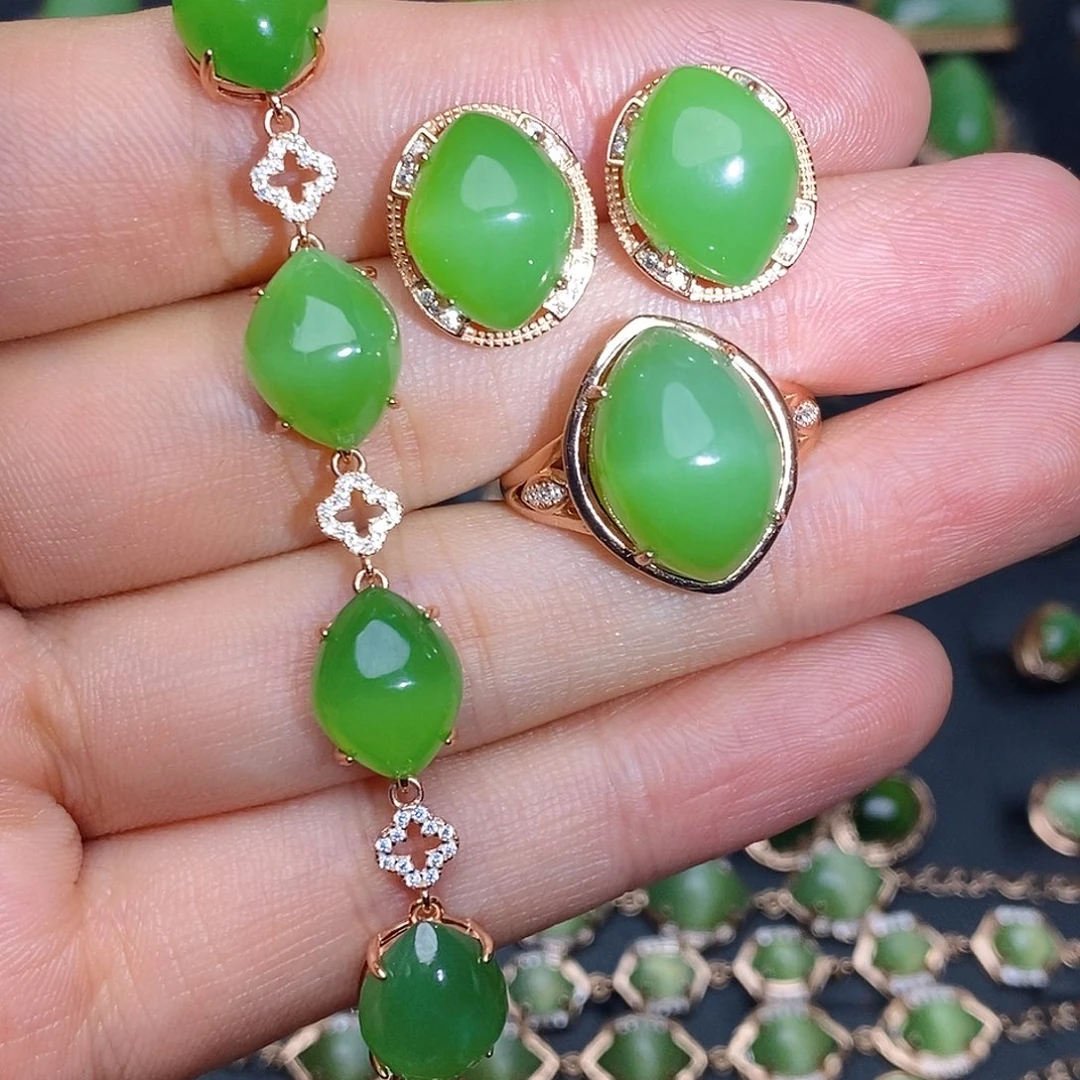 和田玉（碧玉）套装银S925镶嵌