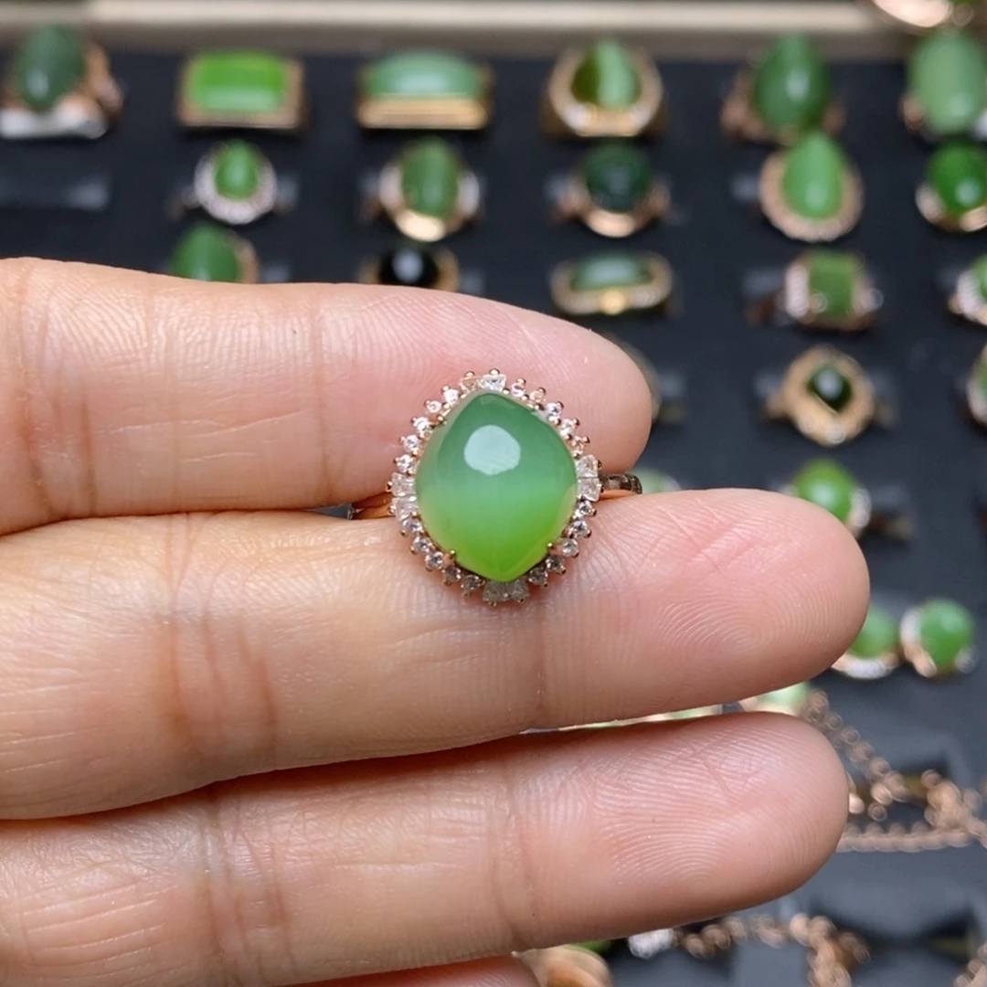 和田玉（碧玉）戒指银S925镶嵌