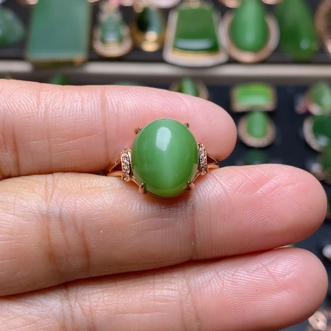和田玉（碧玉）戒指银S925镶嵌