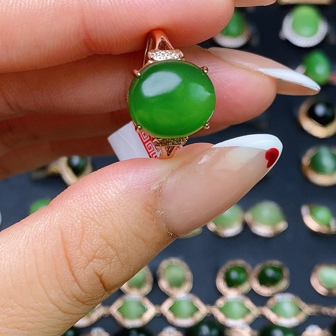 和田玉（碧玉）戒指银S925镶嵌꧁****꧂