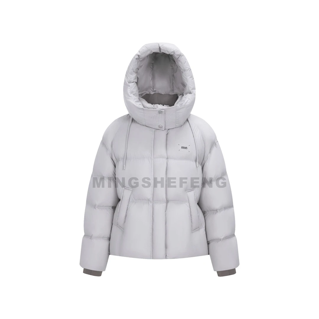 90白鸭绒2024年冬季连帽抗寒保暖羽绒服加绒加厚15D芙感外套