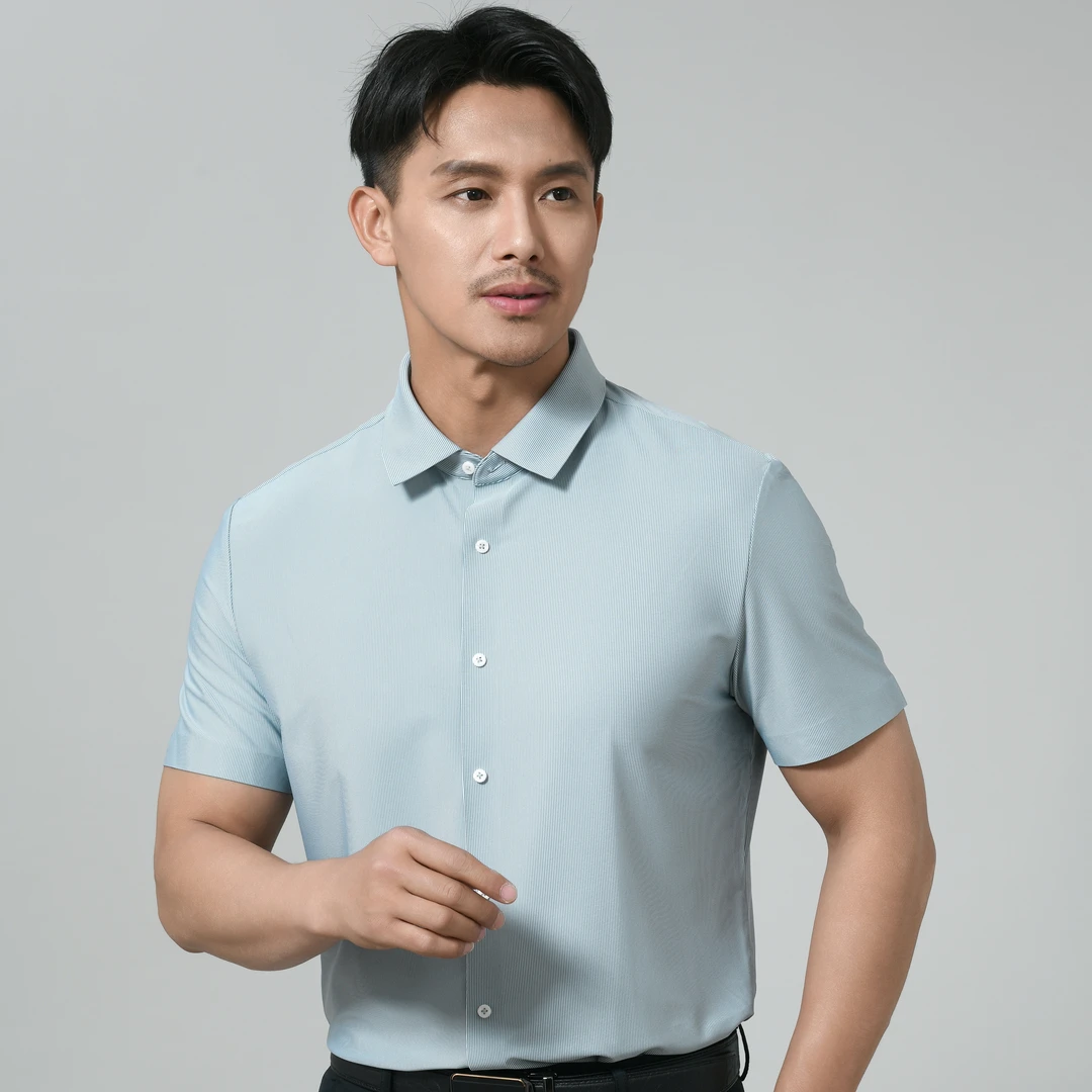 【volcanus舒适四面弹无缝】短袖衬衫抗皱易打理高级感商务休闲衬衣