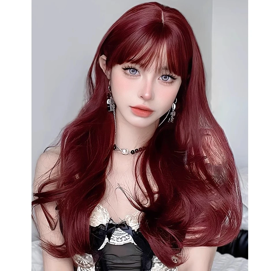 【疯批美人】假发女人鱼玫瑰空气刘海大波浪仿真人发长卷发全头套式