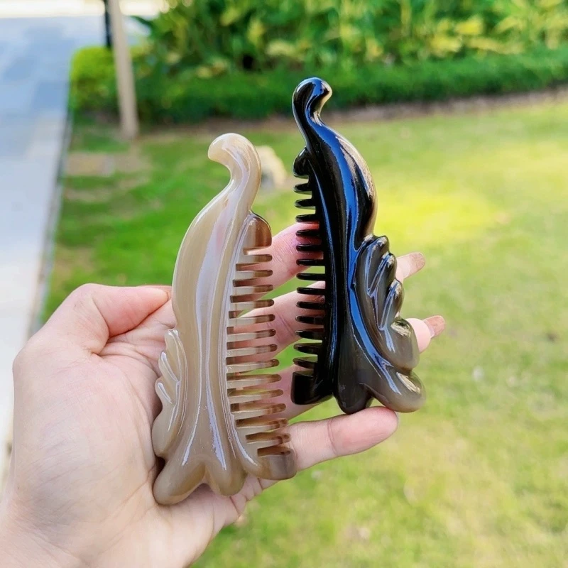 纯牛角脸梳雕花按摩脸部经络疏通拨筋点穴改善黑眼圈眼袋细纹