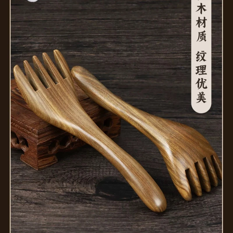 绿檀五指按摩梳五爪按摩梳头部按摩器手持式多功能长柄按摩爪木制