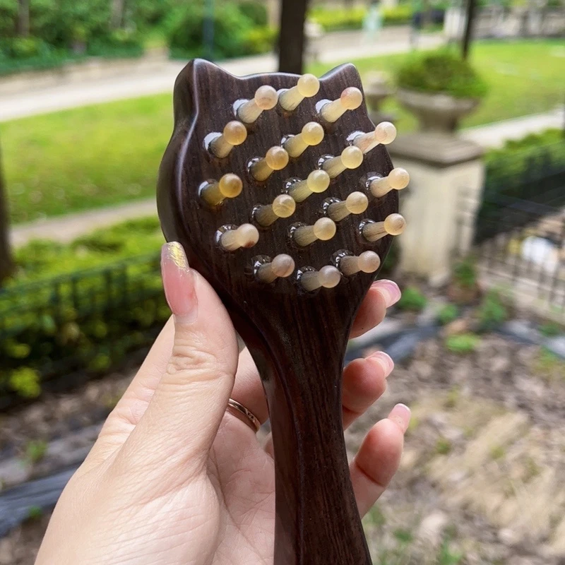 黑檀木猫梳厚实版面颈椎身体按摩多功能新款纯天然