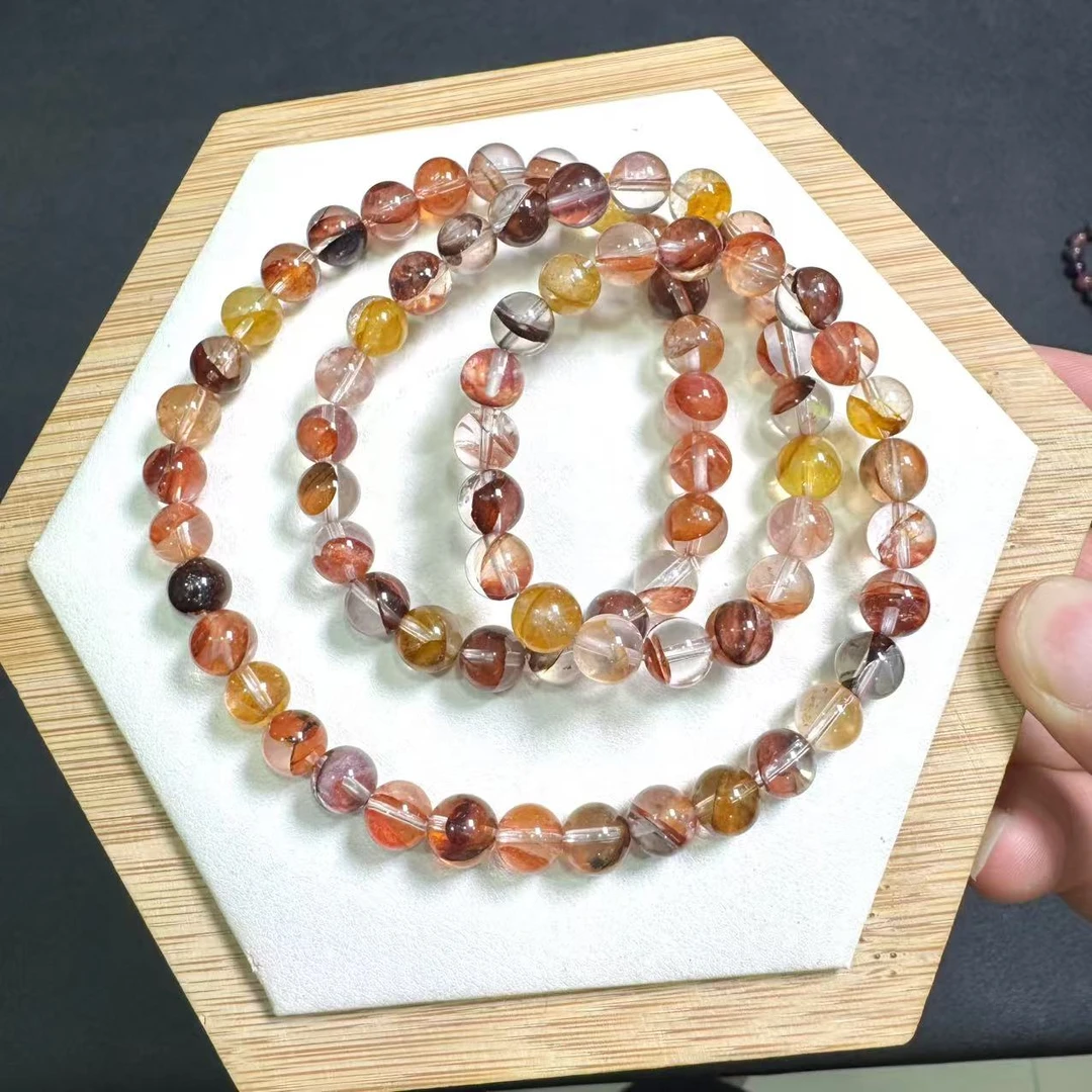 牛血红锦鲤彩胶花多圈手串（多样性发一）  默认天然杂裂矿点