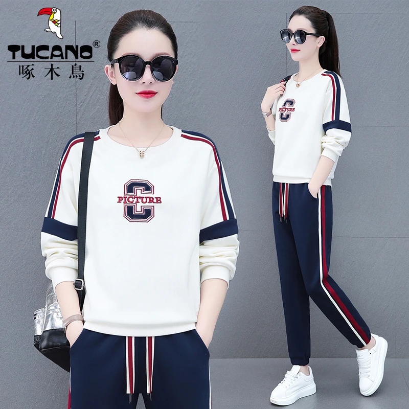 【品牌】休闲运动服套装女长袖圆领卫衣新款春秋洋气大码减龄春季