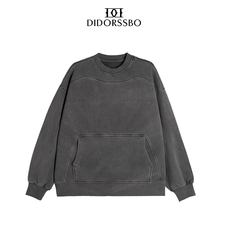 DIDORSSBO秋冬新款重磅水洗加厚纯棉纯色高领套头宽松卫衣9D5021