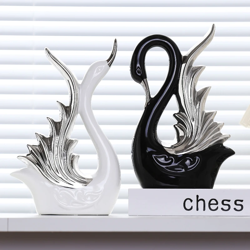 创意天鹅摆件客厅电视柜酒柜轻奢装饰品乔迁新居新婚高档简约陶瓷