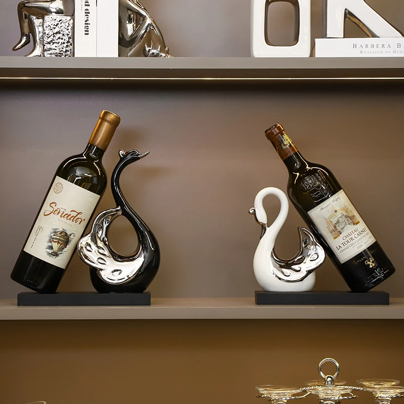 轻奢创意天鹅红酒架客厅酒柜餐边柜家居装饰品高档简约玄关餐厅