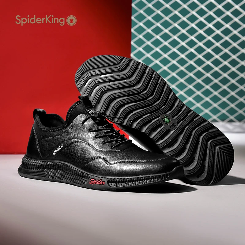 蜘蛛王男士运动鞋2023新款百搭春季黑色平底休闲百搭跑步韩版男鞋