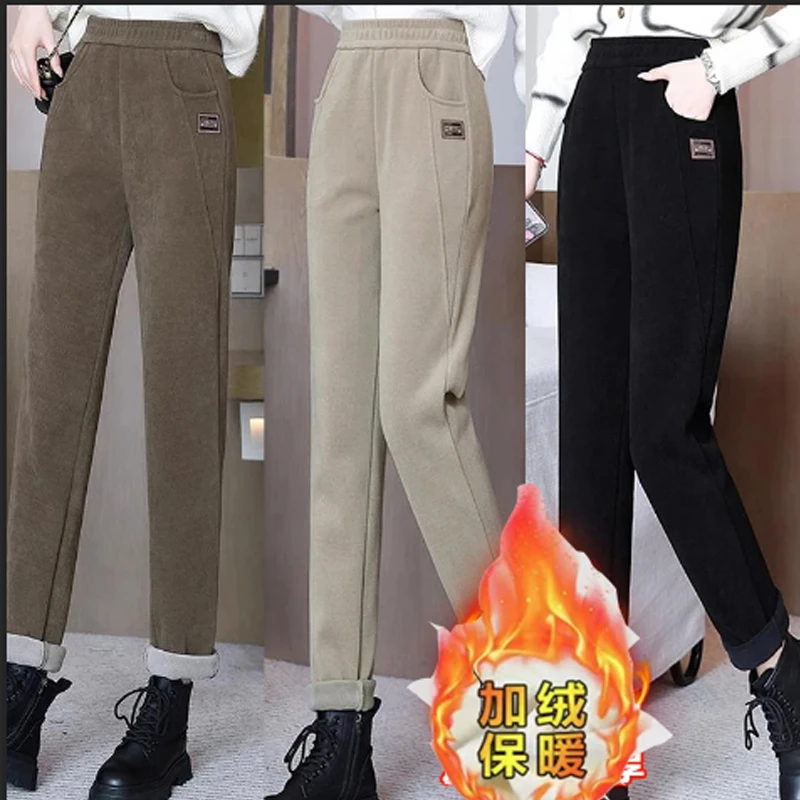秋冬哈伦裤加绒休闲裤新款加厚保暖直筒长裤大码小脚裤z