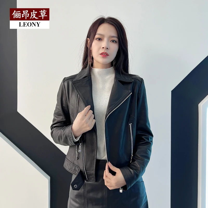 【扬叔推荐】俪昂2024新款绵羊皮皮衣女美式复古机车短款外套23088