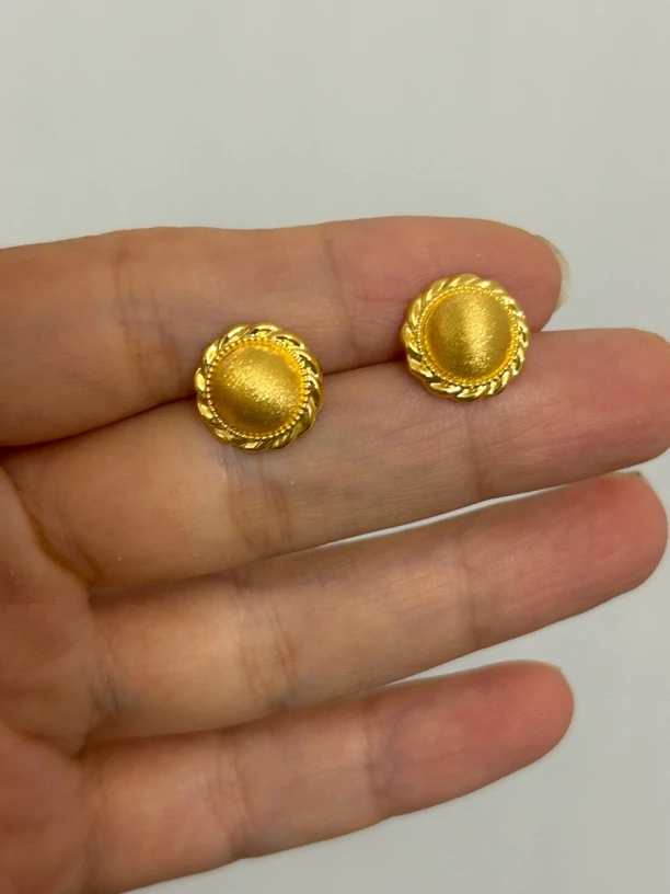 5G黄金足金999 丝绸纽扣复古耳钉 配胶耳堵