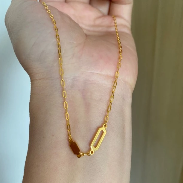 5G黄金精品套链轻奢时尚方O环环相扣素链复古简约按克计价足金999