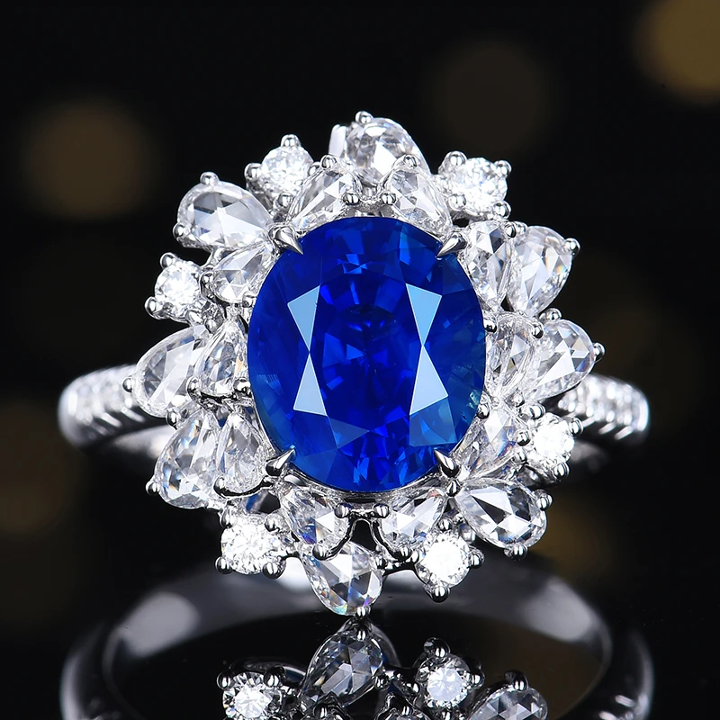 卡莱诗主石3.5克拉 18K金 天然无烧矢车菊蓝宝石戒指