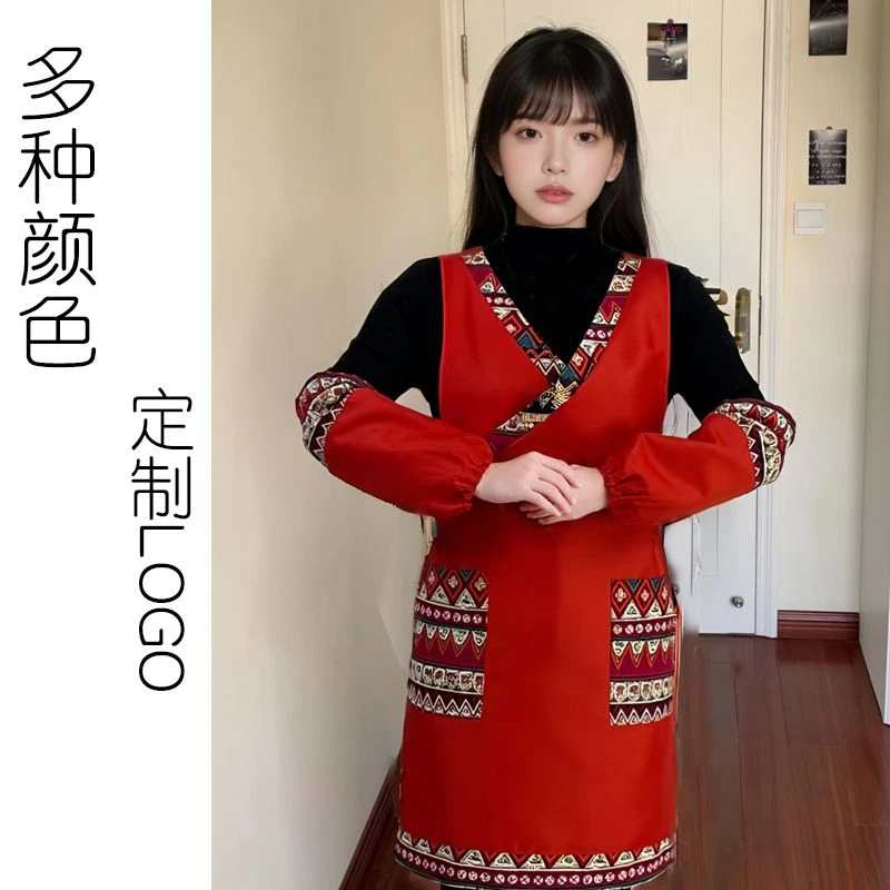 （工厂店）民族风复古围裙厨房家用餐饮酒店服务员工作服定制LOGO