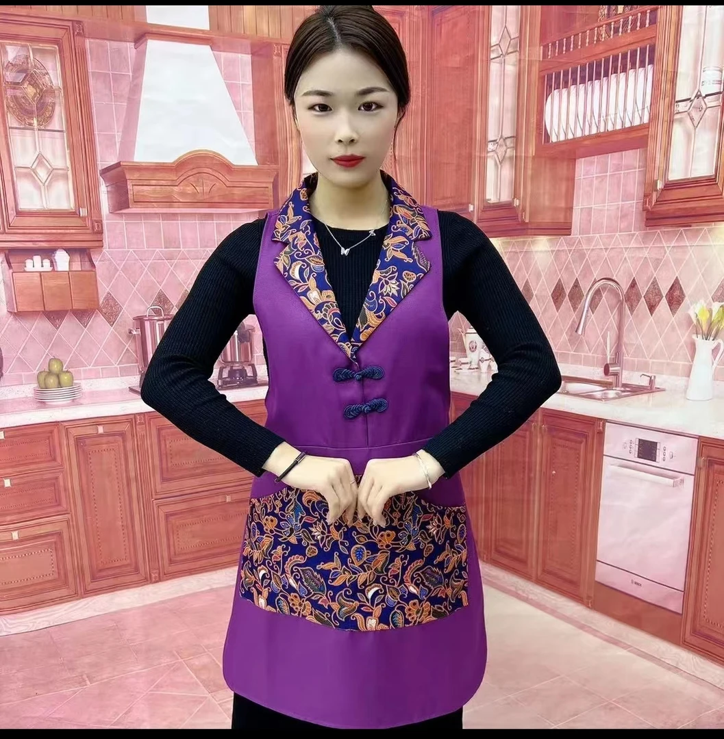 （工厂店）盘扣围裙2025新款翻领民族风复古马甲围裙服务员工作服
