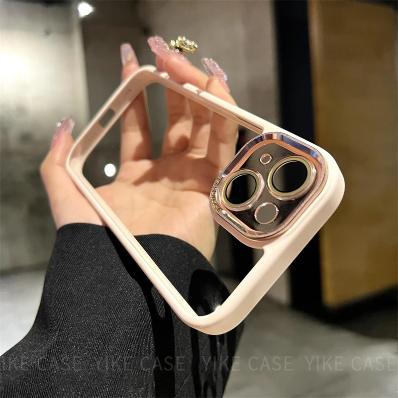 适用苹果15promax高级简约手机壳iPhone14金属镜框13透明12保护壳