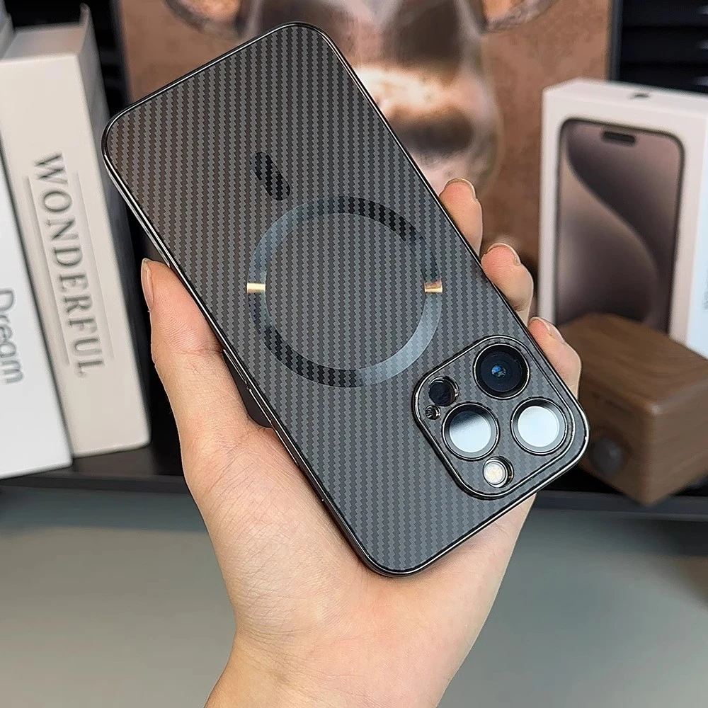 电镀碳钎维纹适用iPhone16promax磁吸苹果15自带镜头膜14全包保护