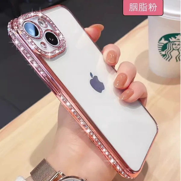 电镀边框带钻苹果16/17promax手机壳iPhone15简约14透明13保护壳
