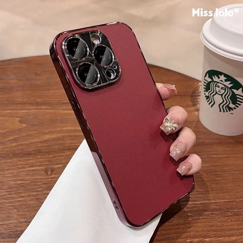 苹果15promax手机壳iphone14/13/12全包防摔高级感皮纹带镜头膜硬